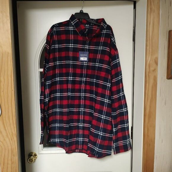 croft & barrow Other - New Croft & Barrow Red Blue Plaid Long Sleeve Button Down Flannel Men's 3XL Tall